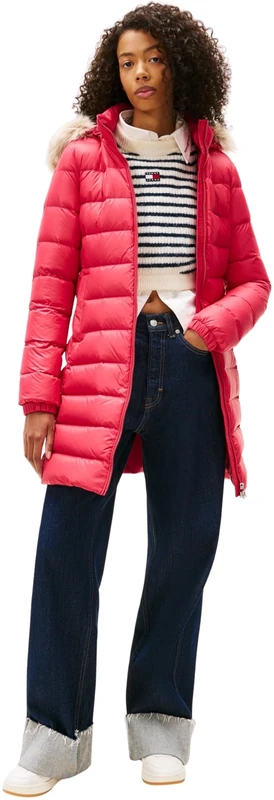 Tommy Jeans Women's Tjw Essential Hooded Down Coat Dw0Dw09060 Puffer, Red (Vintage Cerise), M