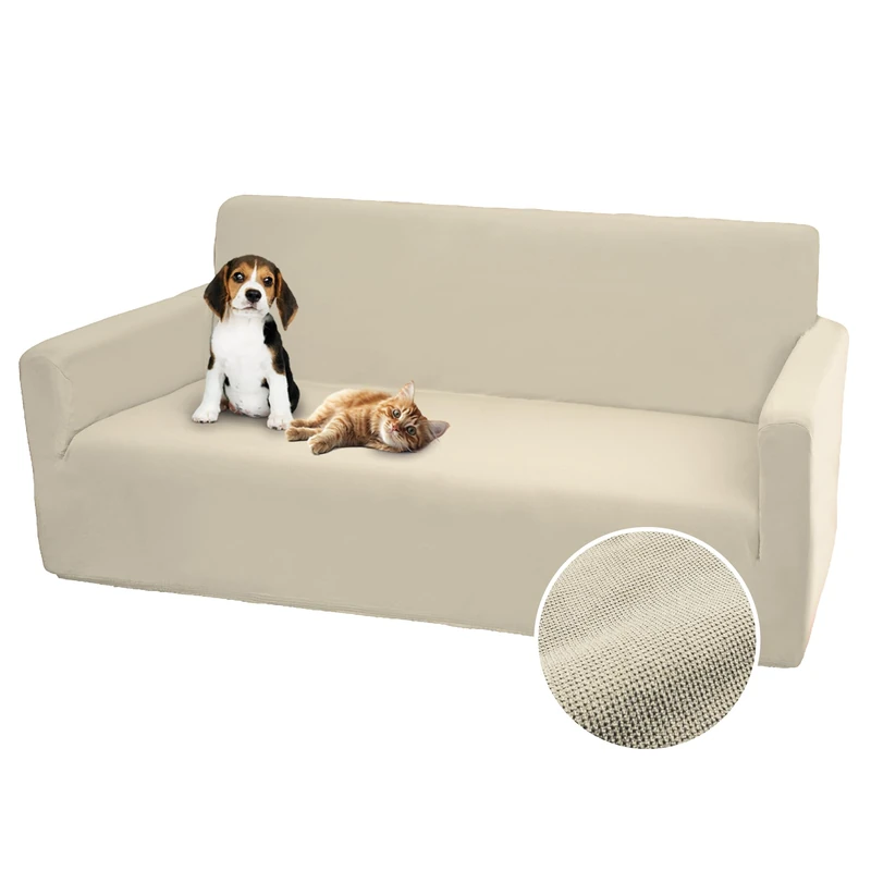Comart Bright Stretch Sofa Cover with Armrests Polyester Anti-Scratch Stain Machine Washable Non-Slip Cream 3 Seater Sofa Cover - Image 1