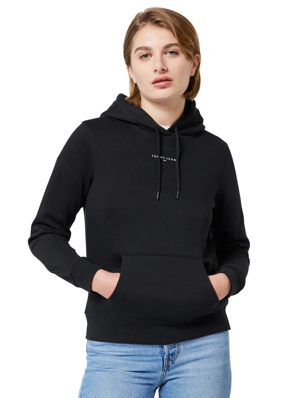 Tommy Jeans Women's Tjw Reg Linear Hoodie Ext Dw0Dw21963 Pullover, Black (Black), S
