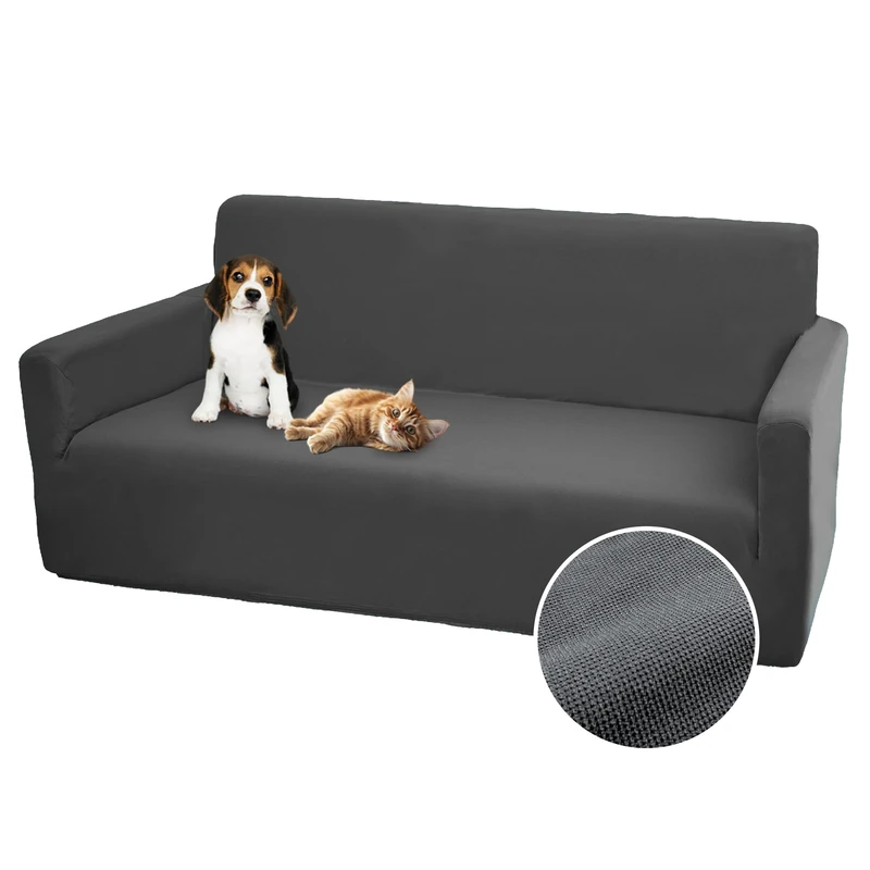 Comart Bright Stretch Sofa Cover with Armrests Polyester Anti-Scratch Stain Washable Non-Slip Grey 3 Seater Sofa Cover - Image 1