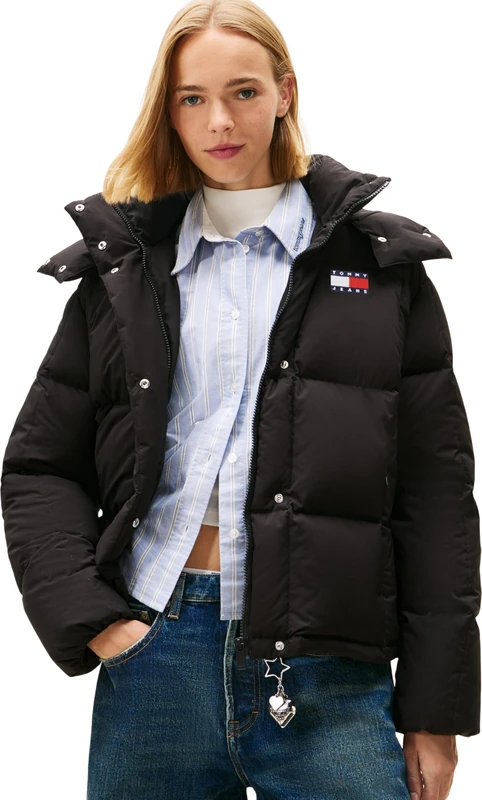 Tommy Jeans Women's TJW ALASKA GRID DOWN JACKET EXT DW0DW21623, Black, 4XL
