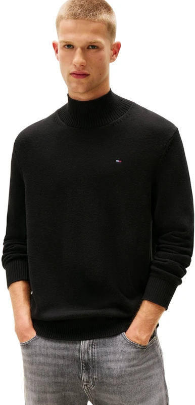 Tommy Jeans Men's Slim Mock Neck Jumper, Black (Black), XS