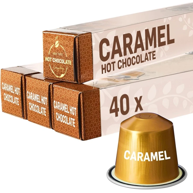 Sweet Hot Caramel | 40 Alu Capsules | Nespresso Compatible – Perfect for a Cozy Treat for Kids or a Sweet Addition to Coffee – Get Creative with Your Favourite Drinks