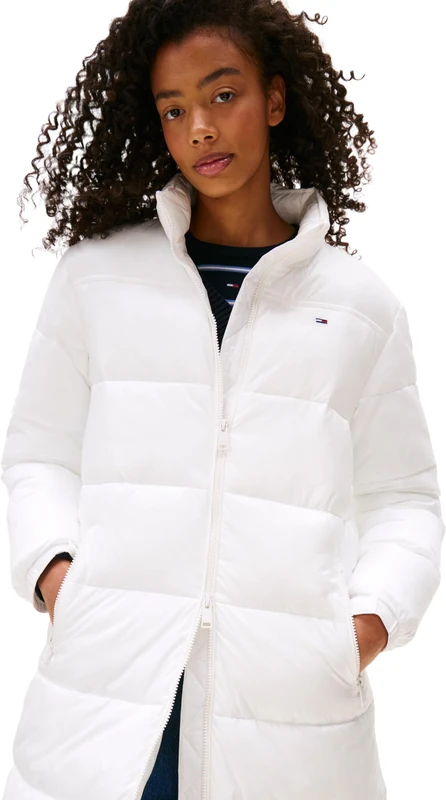 Tommy Jeans Women's Tjw Maxi Pckbl Hood Ess Puffer Dw0Dw21614 Coat, White (Ecru), L