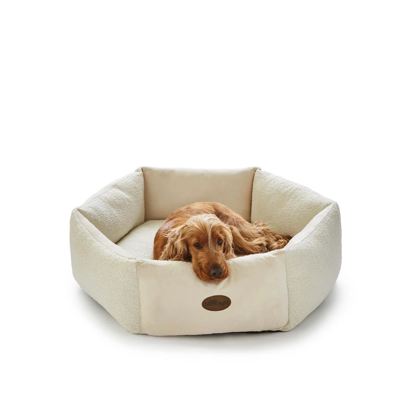 Silentnight Deep Sleep Donut Dog Bed - Premium Bouncy Fibres and High Walls for Comfort - Removable Luxurious Plush & Velvet Cover - Machine Washable & Non-Slip Base Pet Bed, Natural, Large - 90x22cm