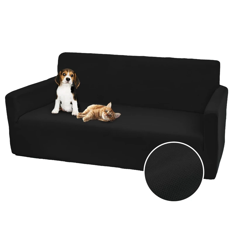 Comart Bright Stretch Sofa Cover with Armrests Polyester Anti-Scratch Stain Washable Non-Slip Black 3 Seater Sofa Cover