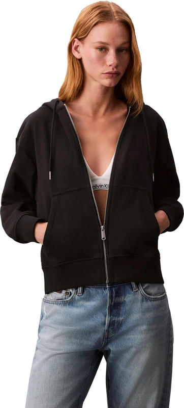 Calvin Klein Women's Archive Logo French Terry Zipped Hoodie, Black (Black), XL