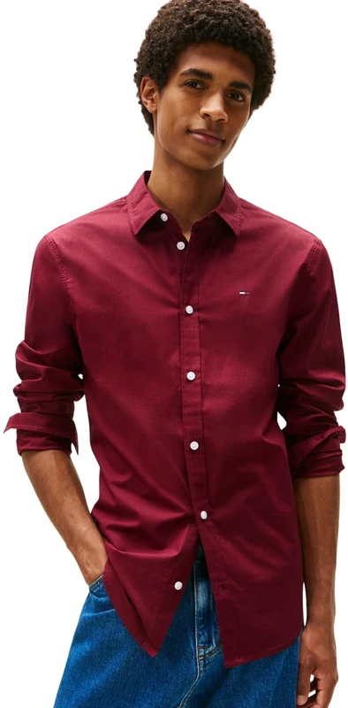 Tommy Jeans Men’s Original Long Sleeve Stretch Shirt, Red (Red Wine), XS