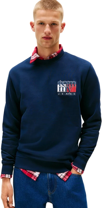 Tommy Jeans Mens Tjm Reg Rwb Flag Crew Ext Dm0dm22093 Pullover Sweatshirt, Blue (Dark Night Navy), L UK