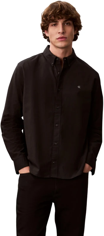 Calvin Klein Men's Classic Solid Oxford Shirt, Black (Black), M