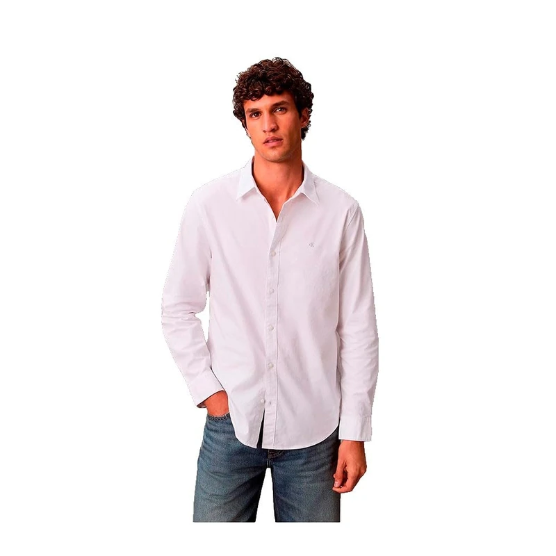 Calvin Klein Men's Classic Solid Oxford Shirt, White (Brilliant White), L