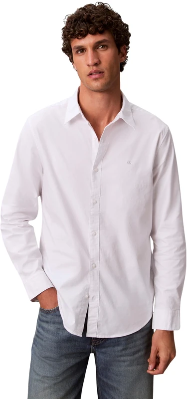 Calvin Klein Men's Classic Solid Oxford Shirt, White (Brilliant White), XL