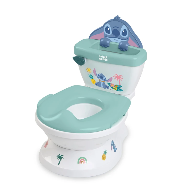 Bright Starts, Disney Stitch My Size Potty – 2-in-1 Toddler Potty Training Toilet with Flushing Sound, Splash Guard, Removable Seat, Includes 12 Stickers,18 Months up