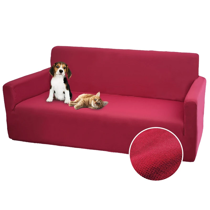 Comart Bright Elastic Sofa Cover with Armrests Polyester Anti-Scratch Stain Washable Non-Slip Burgundy 2 Seater Sofa Cover - Image 1