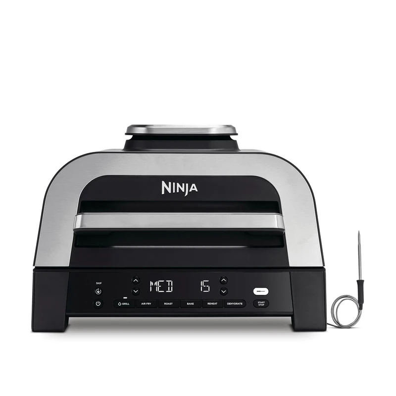 Ninja 6-in-1 MAX Indoor Grill & Air Fryer, 6 Cooking Functions, Make Up to 6 Burgers, 3.8L Capacity, Low Smoke, Includes Digital Meat Thermometer, Grey/Silver, DG551UK