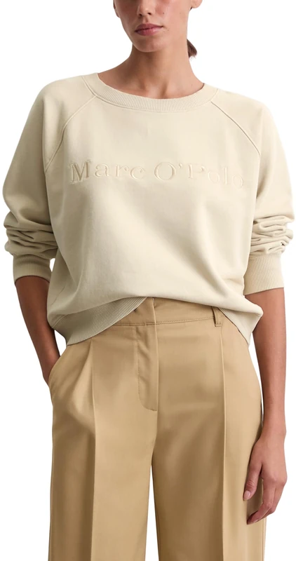 Marc OߴPolo Women’s Organic Cotton Sweatshirt with Logo Embroidery, Beige (Natural Stone), XXS