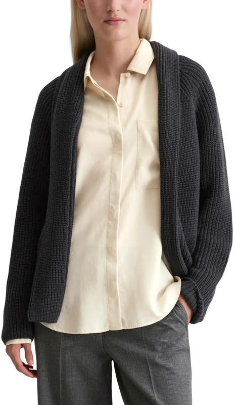 Marc OߴPolo Women's Regular Fit Shawl Collar Cardigan, Black (Night Grey Melange), XXS