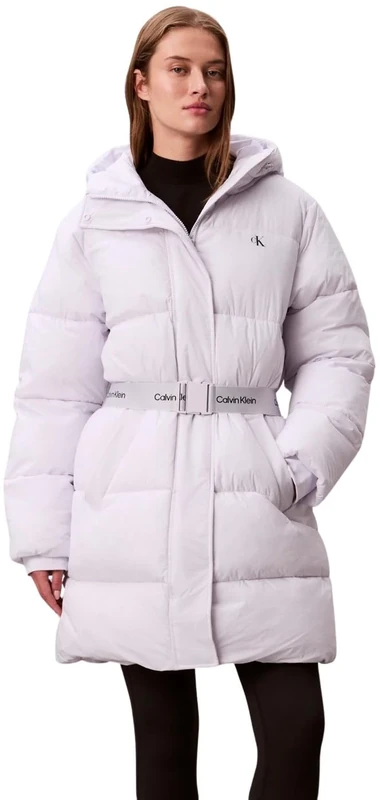 Calvin Klein Women’s Belted Mid Weight Long Down Coat, Purple (Lacey Lilac), L