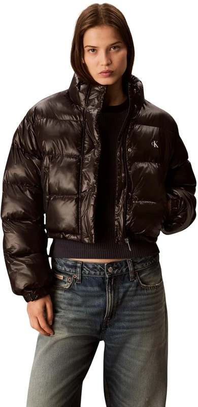 Calvin Klein Women’s Shine Cropped Puffer Jacket, Black (Black), XS