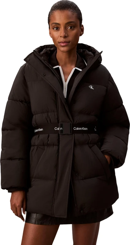 Calvin Klein Women’s Belted Mid Weight Puffer Jacket, Black (Black), S