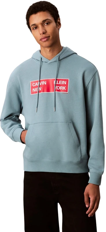 Calvin Klein Men’s Terry Box Graphic Regular Fit Hoodie, Blue (Smoke Blue), M