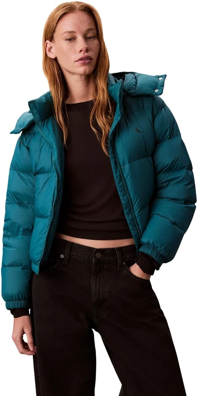 Calvin Klein Women’s Essential Mid Weight Puffer Jacket with Hood, Green (Maya Blue), XL