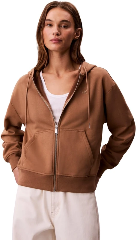 Calvin Klein Women's Archive Logo French Terry Zipped Hoodie, Blue (Amphora), L