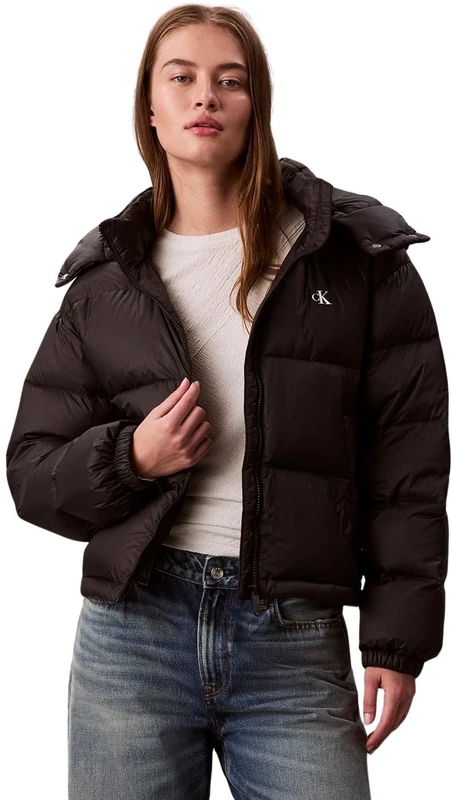 Calvin Klein Women’s Essential Mid Weight Puffer Jacket with Hood, Black (Black), XS