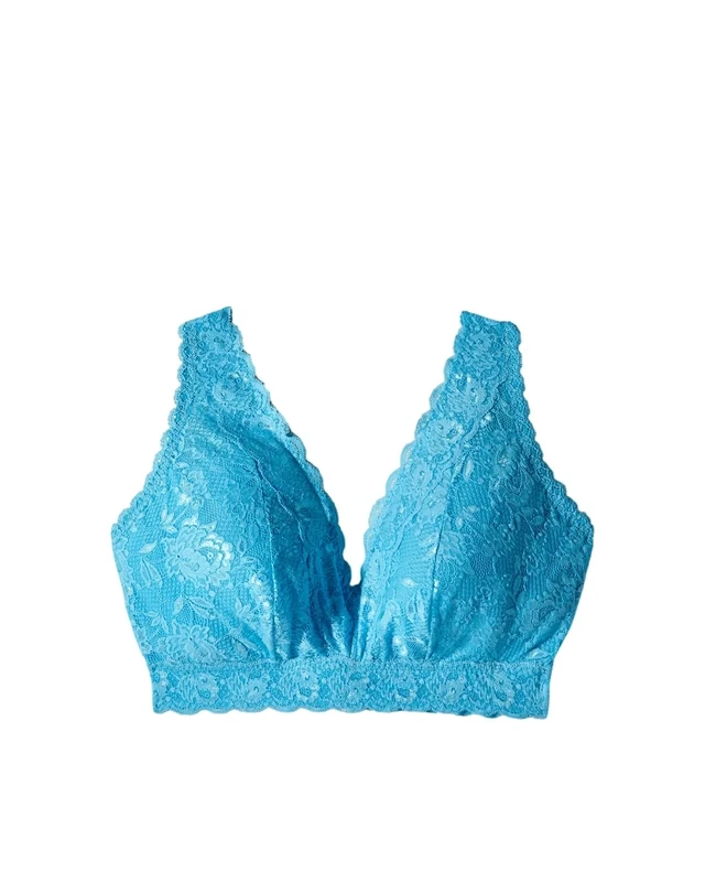 Cosabella Women's Say Never Ultra Curvy Plungie Bralette Plunge Bra, Semi-Sheer, Constance Blue, XS Plus