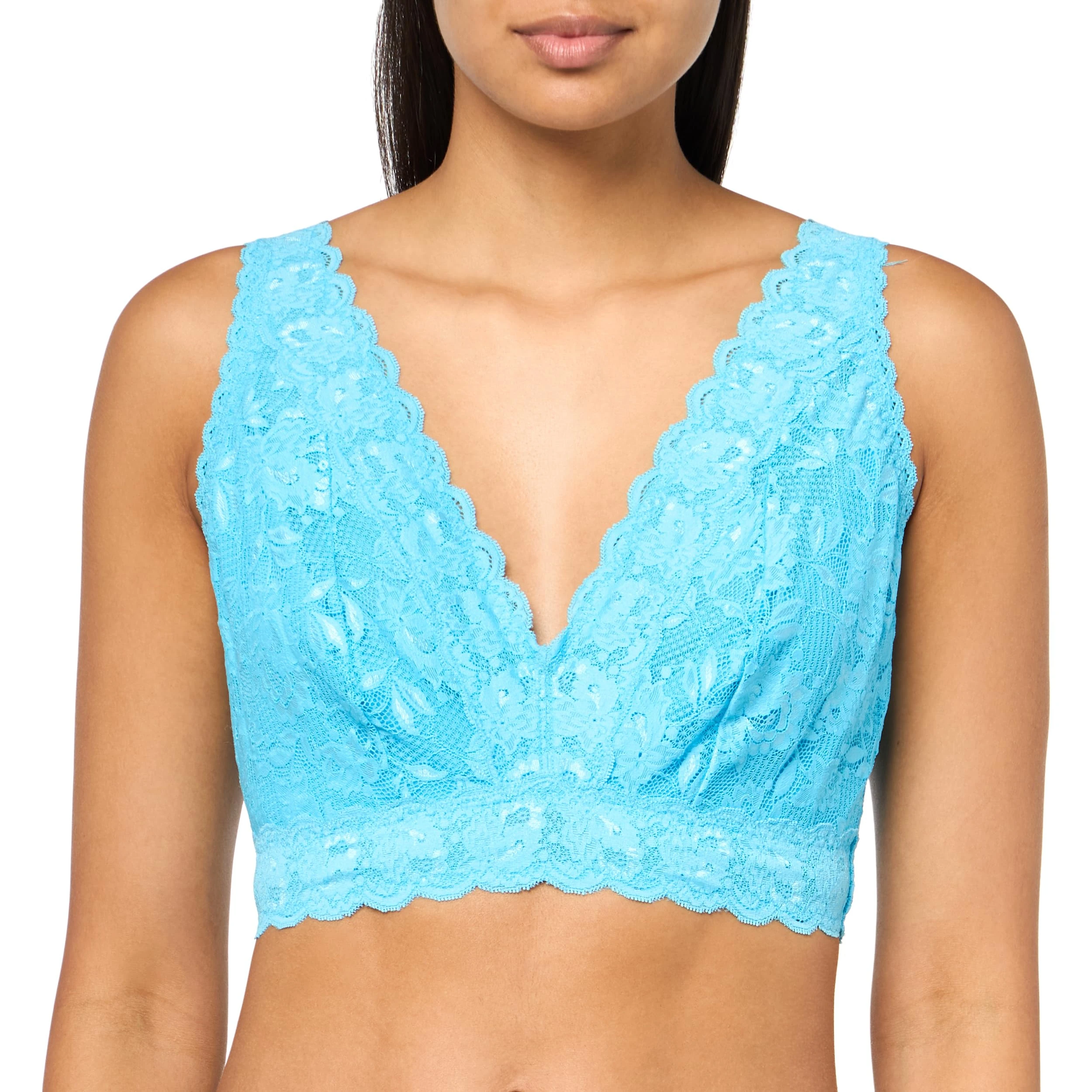 Cosabella Women's Say Never Super Curvy Plungie Bralette Plunge Bra, Semi-Sheer, Constance Blue, M