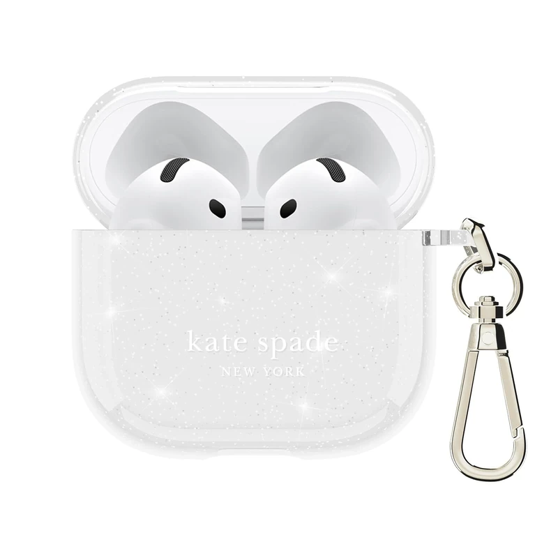 kate spade new york AirPods 4 Protective Case with Keychain Ring - That Sparkle Silver, Compatible with AirPods 4th Generation - Image 1