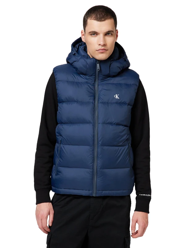 Calvin Klein Jeans Men's LS NYLON ZIP OFF HOOD DOWN PUFFE LV04RD531G Vest, Blue (Ink), M