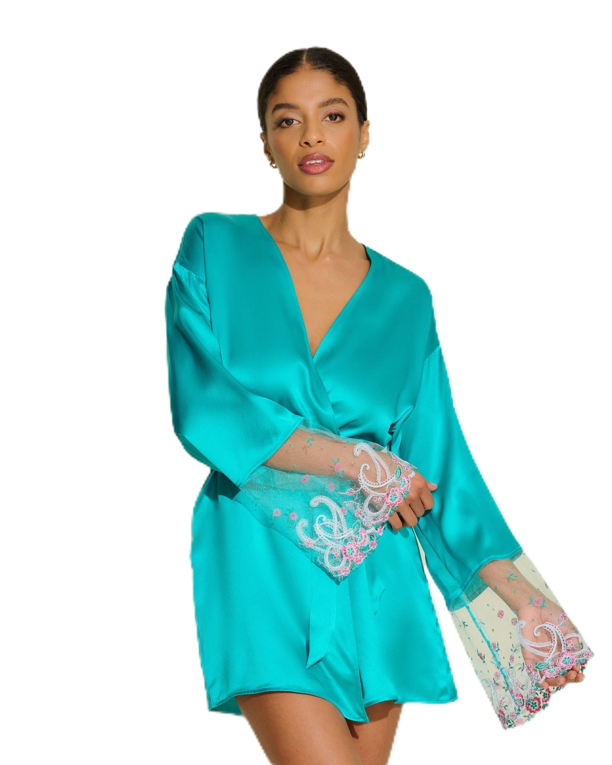 Cosabella Women's Sanika Silk Robe Lingerie, Addy Green, Medium