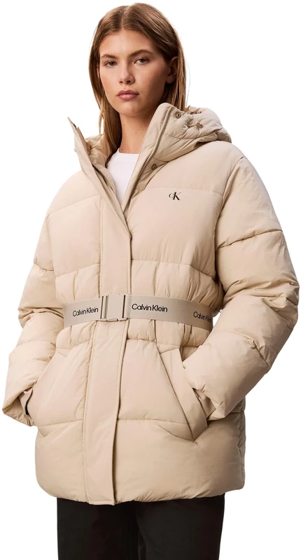 Calvin Klein Jeans Women's BELTED MIDWEIGHT PUFFER LV047D507G Jackets, Brown (Island Fossil), XXS