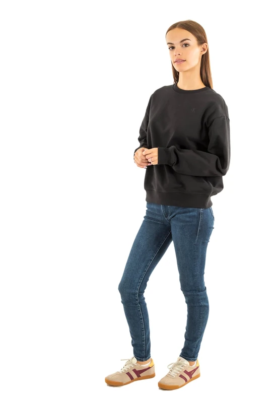 Calvin Klein Women's Archive Logo French Terry Crew Neck Sweatshirt, Black (Black), XS