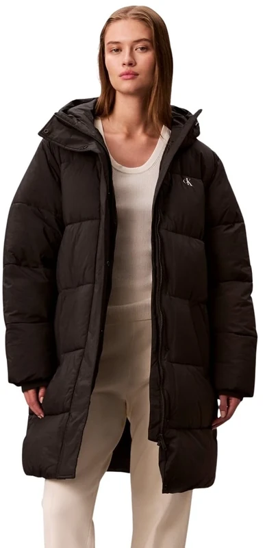 Calvin Klein Women’s Belted Mid Weight Long Down Coat, Black (Black), XS