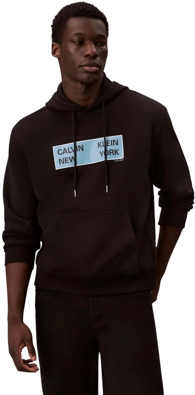 Calvin Klein Men’s Terry Box Graphic Regular Fit Hoodie, Black (Black), S