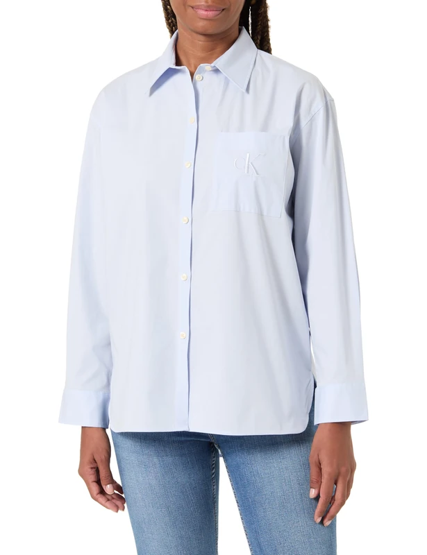 Calvin Klein Women’s Poplin Relaxed Oversized Shirt, Blue (Halogen Blue), M