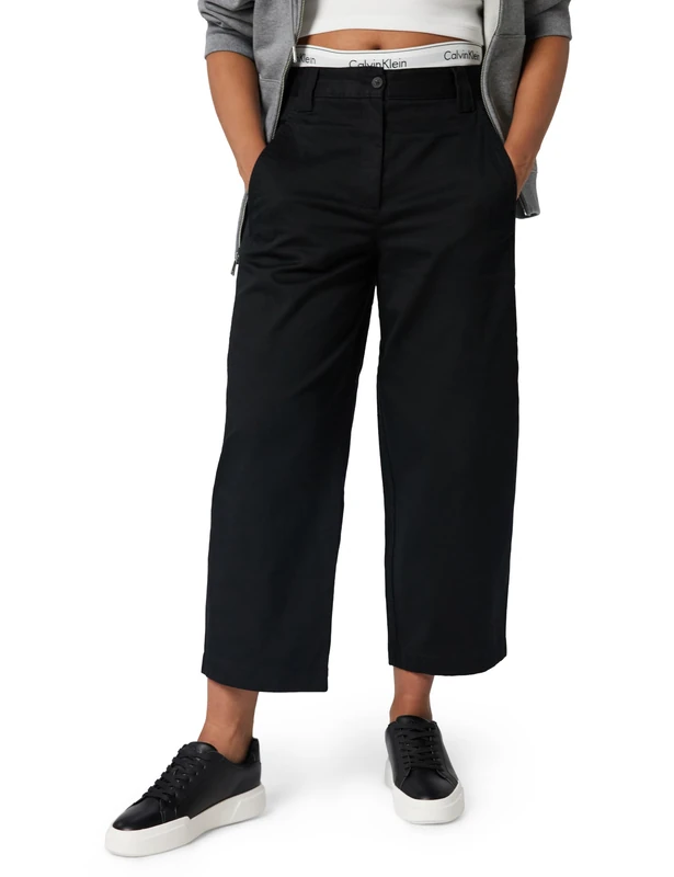 Calvin Klein Jeans Women's Stretch Cotton Twill Barrel Leg LV044D662G Casual Pants, Black (Black), S