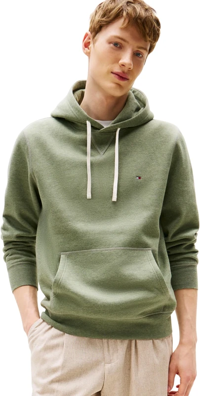 Tommy Hilfiger Men’s Seasonal Fleece Hoodie with Kangaroo Pocket, Green (Battle Green Heather), M