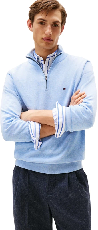 Tommy Hilfiger Men’s Essential Cotton Half Zip Jumper, Blue (Vessel Blue Heather), XXL