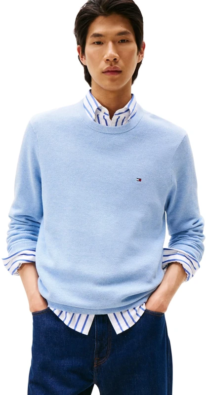Tommy Hilfiger Men’s Regular Fit Essential Structure Crew Neck Jumper, Blue (Vessel Blue Heather), XL
