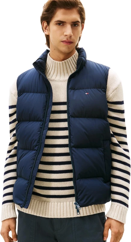 Tommy Hilfiger Men’s Down Gilet with Stand Collar, Blue (Desert Sky), S