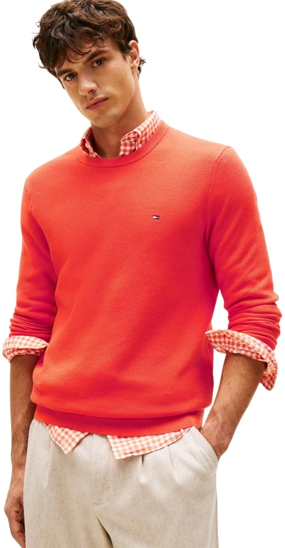 Tommy Hilfiger Men’s Regular Fit Essential Structure Crew Neck Jumper, Orange (Brilliant Orange), S