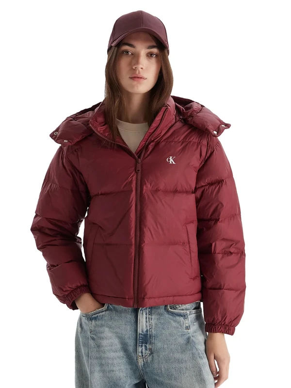 Calvin Klein Women’s Essential Mid Weight Puffer Jacket with Hood, Red (Tawny Port), XS