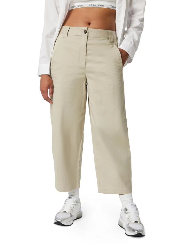 Calvin Klein Jeans Women's Stretch Cotton Twill Barrel Leg LV044D662G Casual Pants, Brown (Island Fossil), S