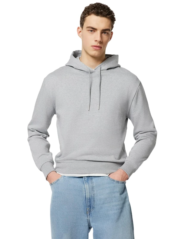 Calvin Klein Women’s Monogram Terry Hoodie with Logo, Grey (Heroic Grey HTR), S