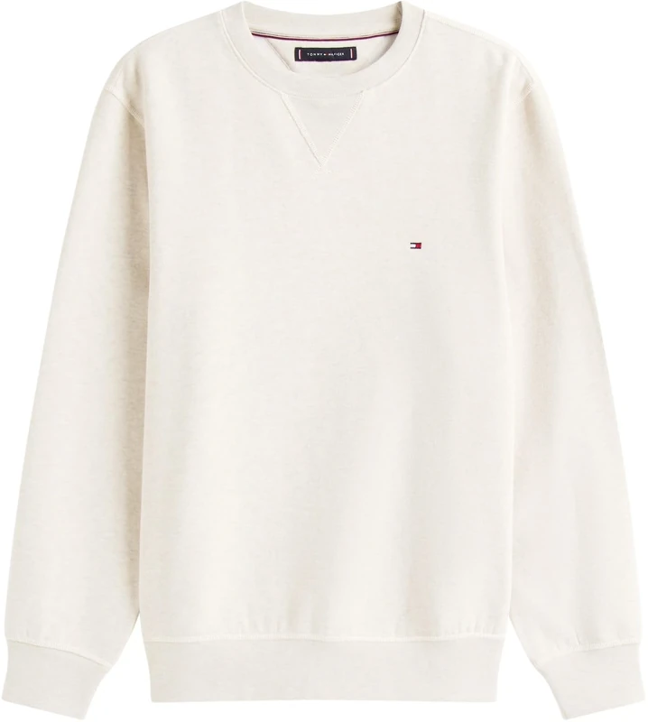 Tommy Hilfiger Men’s Seasonal Fleece Round Neck Sweatshirt, Beige (Heathered Oatmilk), XS