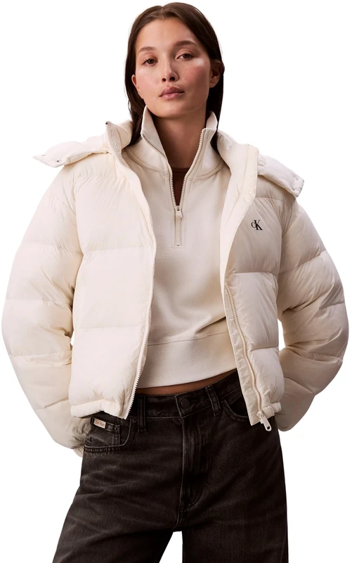 Calvin Klein Women’s Essential Mid Weight Puffer Jacket with Hood, Off-White (Jet Stream), XS