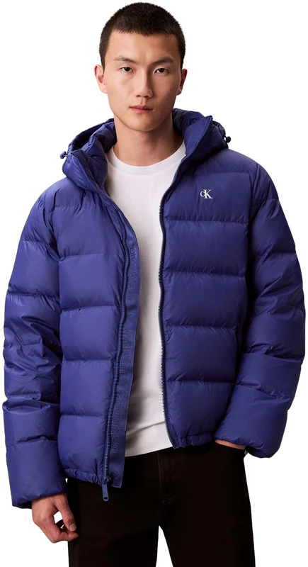 Calvin Klein Men’s Nylon Zip Off Puffer Jacket with Hood, Blue (Bellwether Blue), M